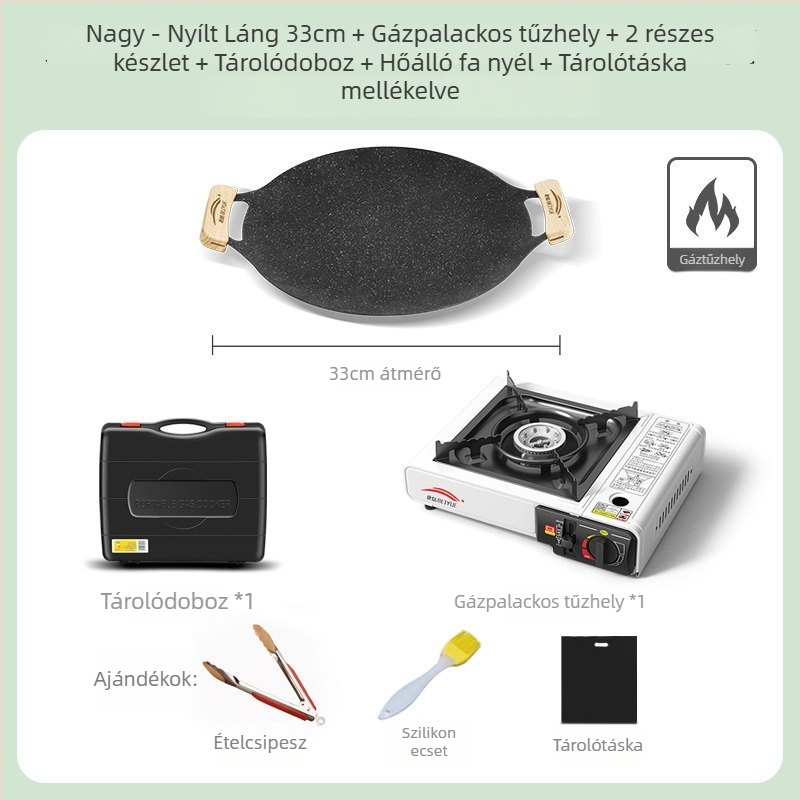 Kültéri grillserpenyő otthoni indukciós tűzhelyhez, koreai stílusú BBQ tál, hordozható vas serpenyő kempingezéshez