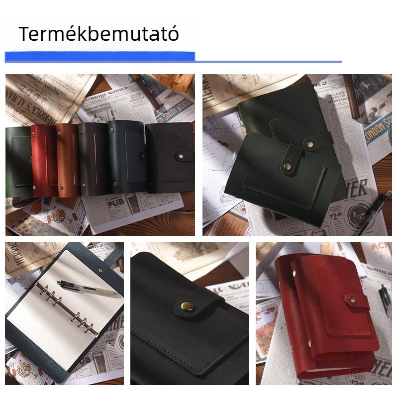Retro stílusú bőrnapló, A6/A7 méret, Crazy Horse bőrrel, csattal záródó, kártyatartó rekesszel