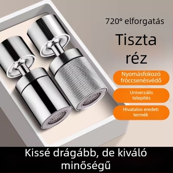 Rozsdamentes acélból készült konyhai csaptele anti-splash fejjel, univerzális csatlakozóval és 360°-os forgó hosszabbítóval