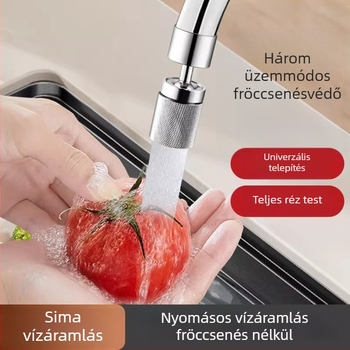 Rozsdamentes acélból készült konyhai csaptele anti-splash fejjel, univerzális csatlakozóval és 360°-os forgó hosszabbítóval