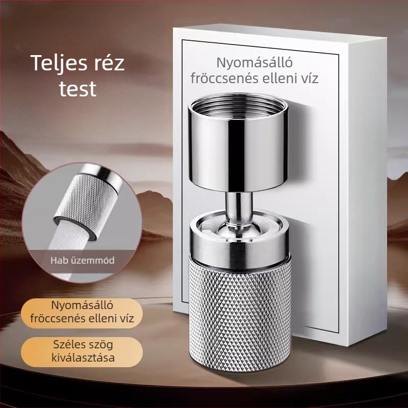 Rozsdamentes acélból készült konyhai csaptele anti-splash fejjel, univerzális csatlakozóval és 360°-os forgó hosszabbítóval
