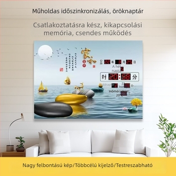 Elektronikus örökkalendárium falióra hőmérséklet kijelzővel és LED kijelzővel – nappali dekoráció