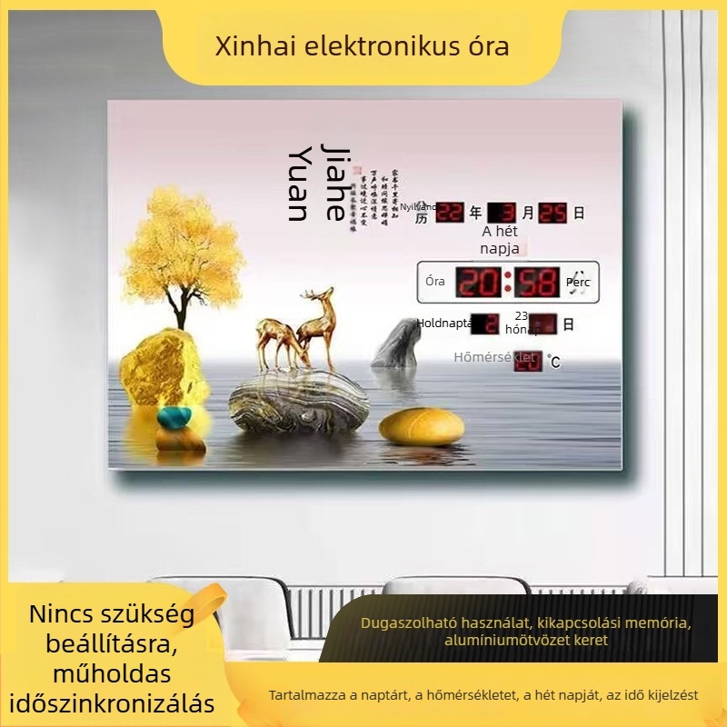 Elektronikus örökkalendárium falióra hőmérséklet kijelzővel és LED kijelzővel – nappali dekoráció