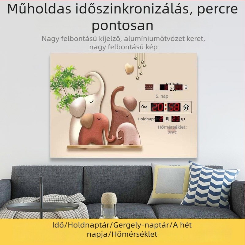 Elektronikus örökkalendárium falióra hőmérséklet kijelzővel és LED kijelzővel – nappali dekoráció