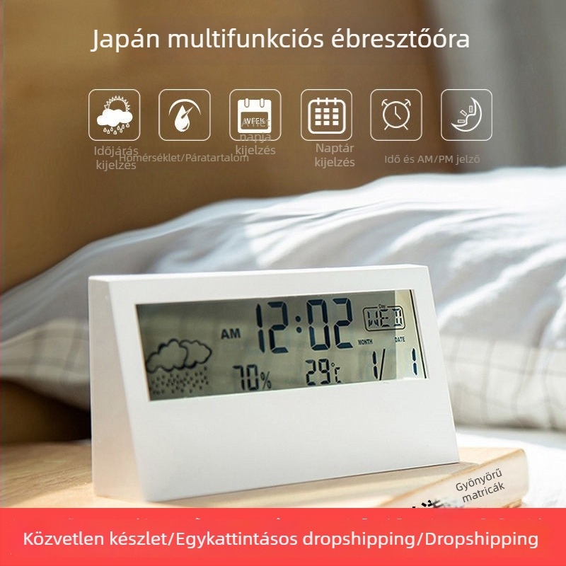 Átlátszó diák ébresztőóra íróasztalhoz, többfunkciós elektronikus óra hőmérséklettel és páratartalommal