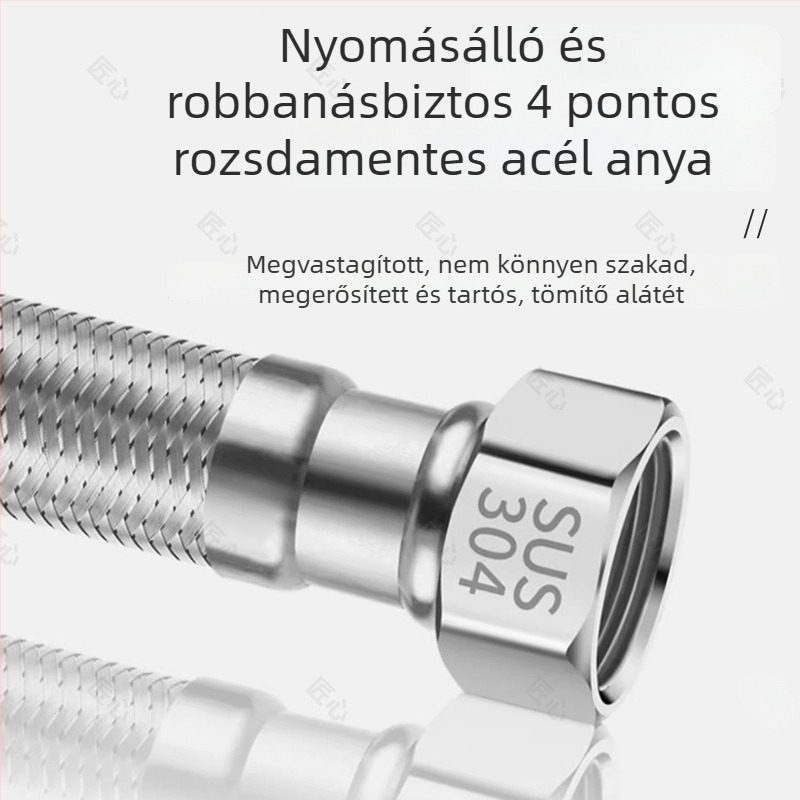 304 rozsdamentes acél fonott beömlő vízcső forró és hideg vízhez, háztartási WC-hez és bojlerhez, magas nyomású 1/2 hüvelykes hosszabbítócső