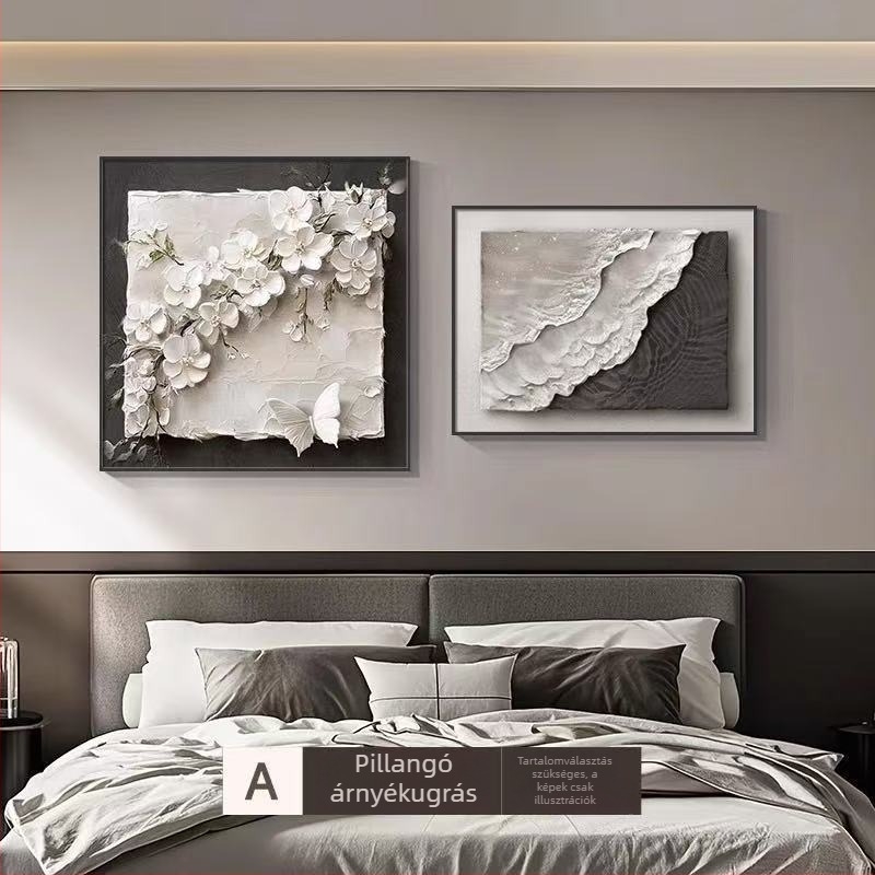 Flórás pillangós tríptich falikép, modern minimalist stílus, alumínium keretben, hálószoba és étkező részére