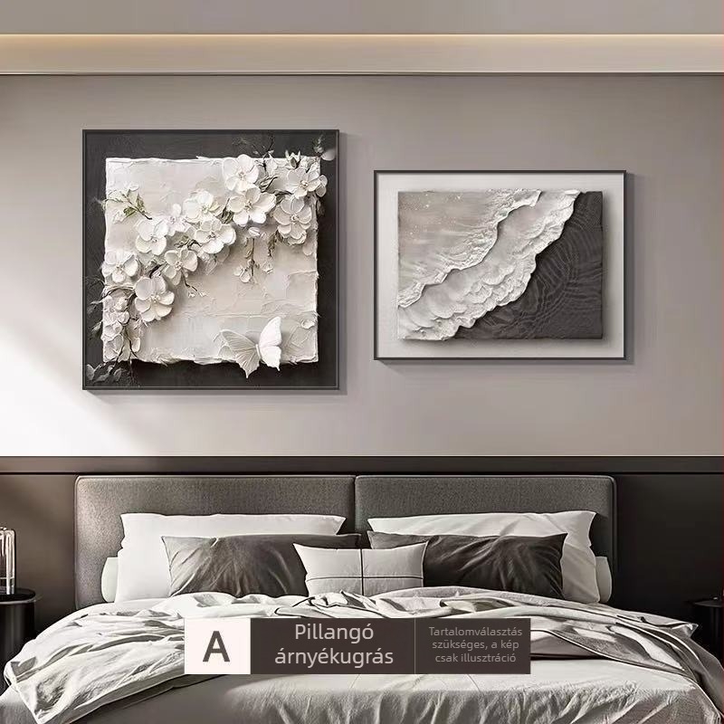 Flórás pillangós tríptich falikép, modern minimalist stílus, alumínium keretben, hálószoba és étkező részére
