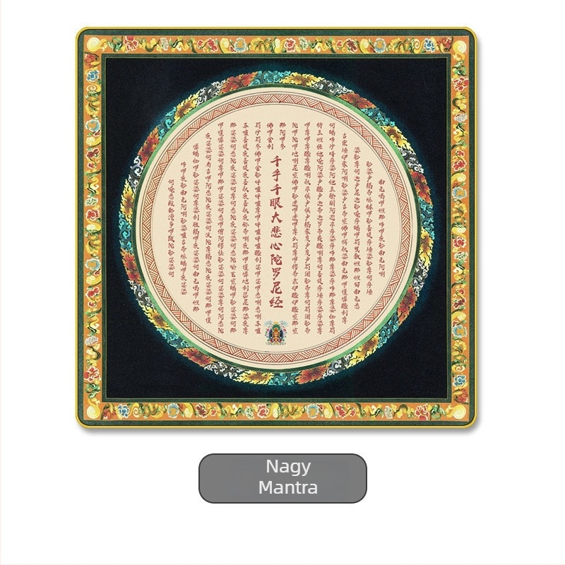 Thangka falikép hatszótagú mantrával és a Szív-szútrával, mandala motívum, nappali dekoráció