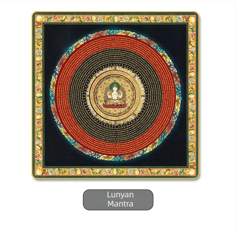 Thangka falikép hatszótagú mantrával és a Szív-szútrával, mandala motívum, nappali dekoráció