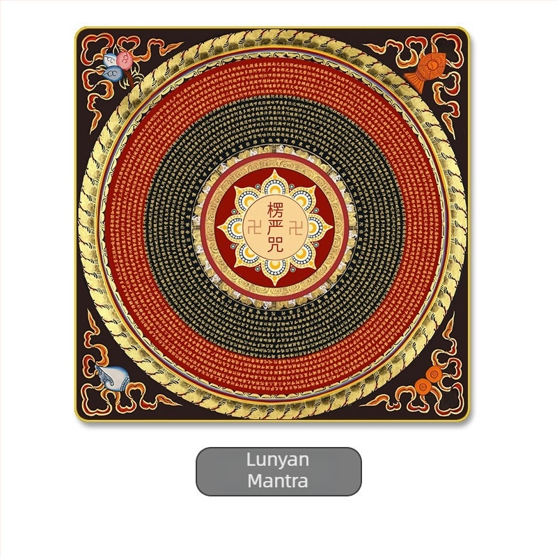 Thangka falikép hatszótagú mantrával és a Szív-szútrával, mandala motívum, nappali dekoráció