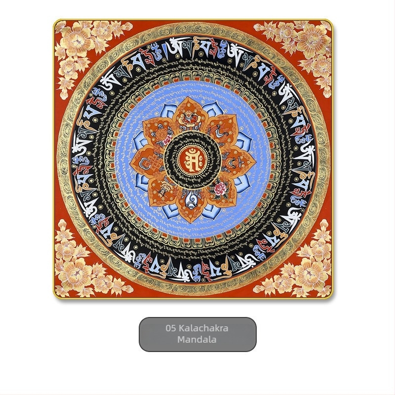 Thangka falikép hatszótagú mantrával és a Szív-szútrával, mandala motívum, nappali dekoráció