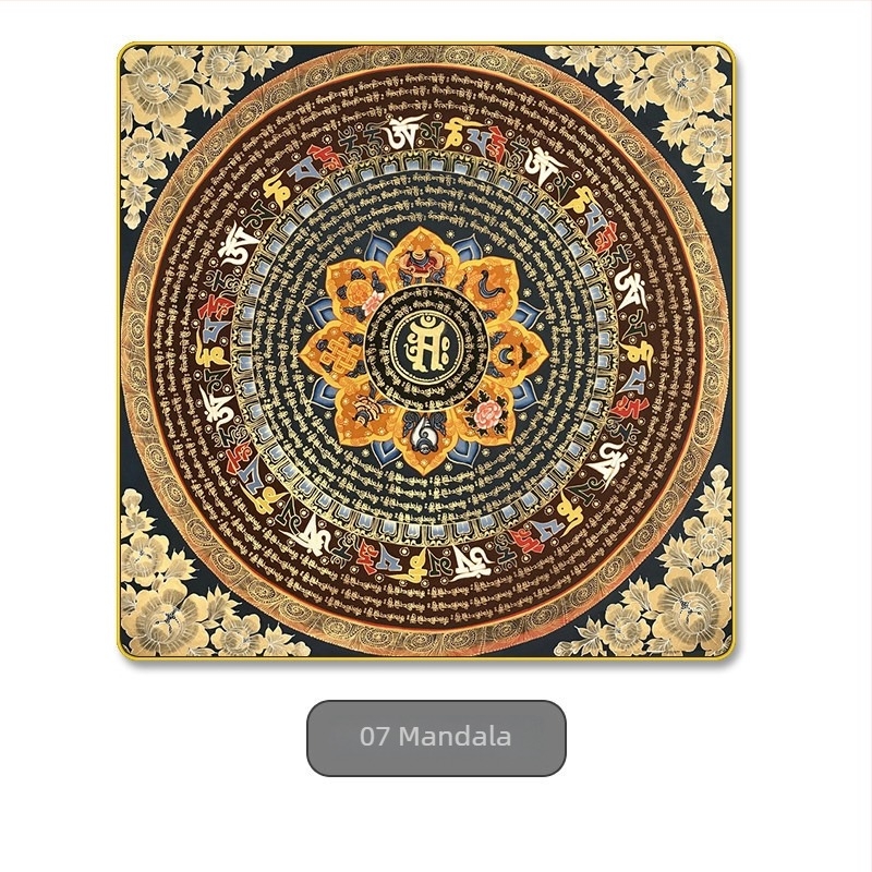 Thangka falikép hatszótagú mantrával és a Szív-szútrával, mandala motívum, nappali dekoráció