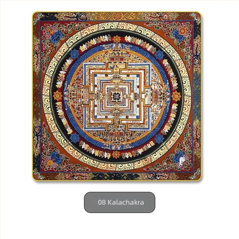 Thangka falikép hatszótagú mantrával és a Szív-szútrával, mandala motívum, nappali dekoráció