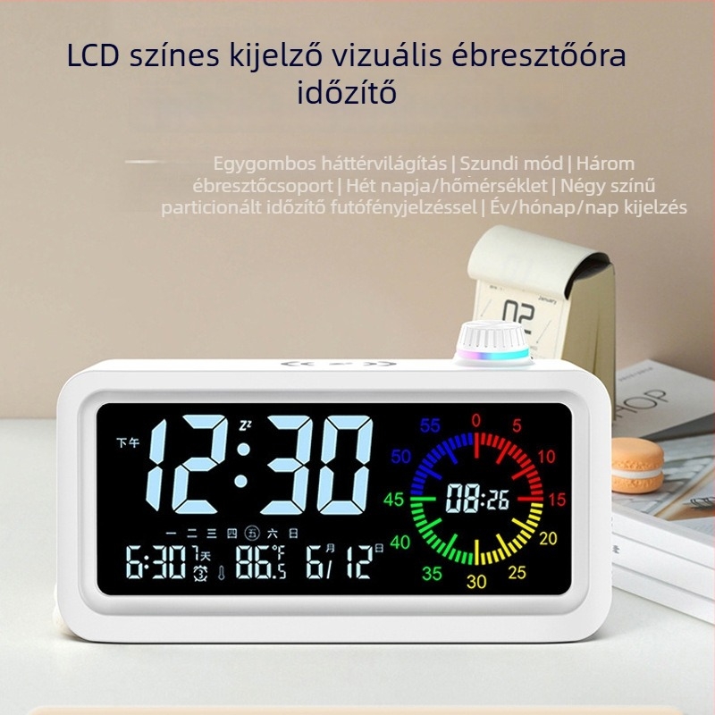 Iskolásoknak készült ébresztőóra színes LCD-kijelzővel és időzítővel, asztali gyermekdigitális óra