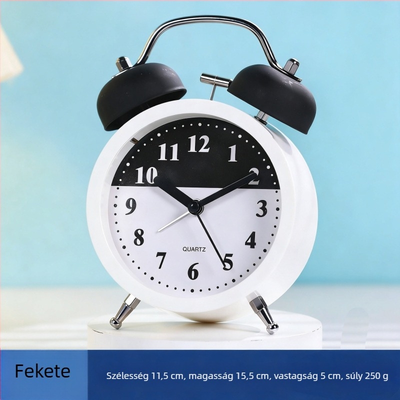 Új minimalist metal ébresztőóra, retro kerek asztali óra, csendes járású, számjegyes számlap, erős ébresztő diákszállásokhoz