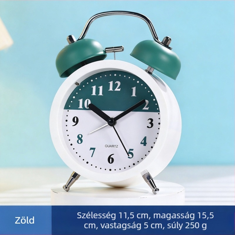 Új minimalist metal ébresztőóra, retro kerek asztali óra, csendes járású, számjegyes számlap, erős ébresztő diákszállásokhoz