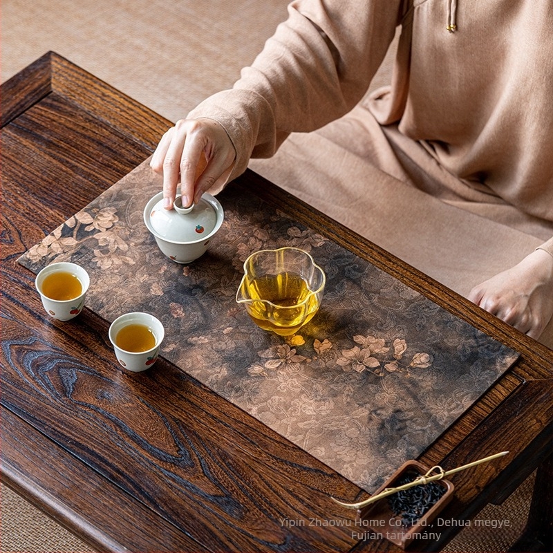 Zen ihletésű Xiangyun fonalból készült teás asztalterítő, kétoldalas, rusztikus régi anyag