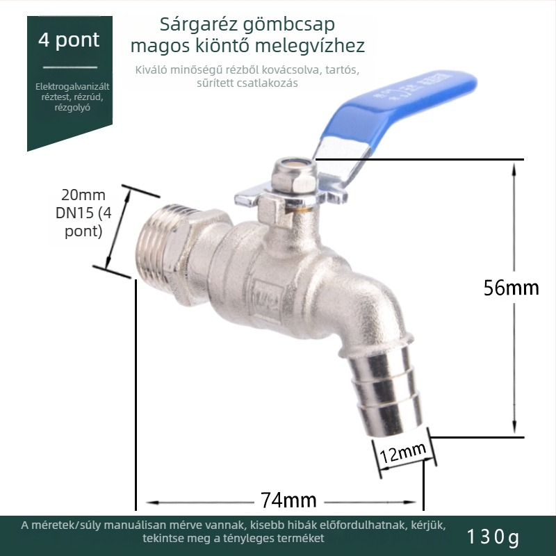 Sárgaréz melegvíz-csap magas hőmérséklet-tartományban, gyorsnyitású kazáncső és leeresztő szelep 3/4 hüvelyk, kültéri fagykár elleni vastagított dizájn