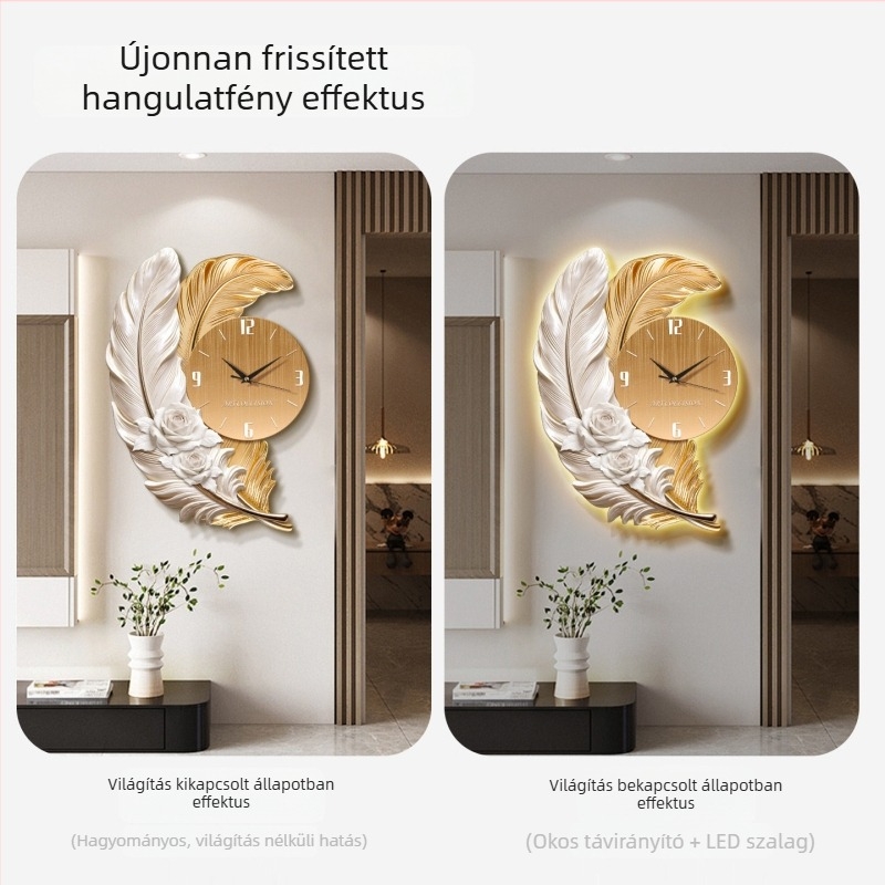 2026-os új modell nappali falióra TV háttérrel, könnyed luxus, csendes működés, elegáns otthoni óra