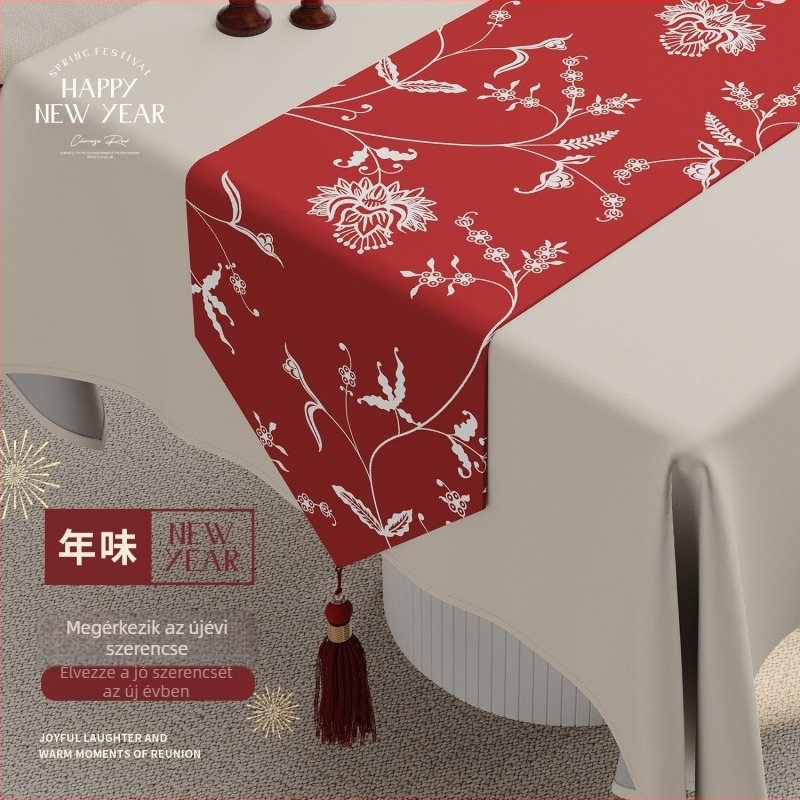 Piros asztalterítő futó kínai stílusban, luxus esküvői dekoráció, 2025 új modell