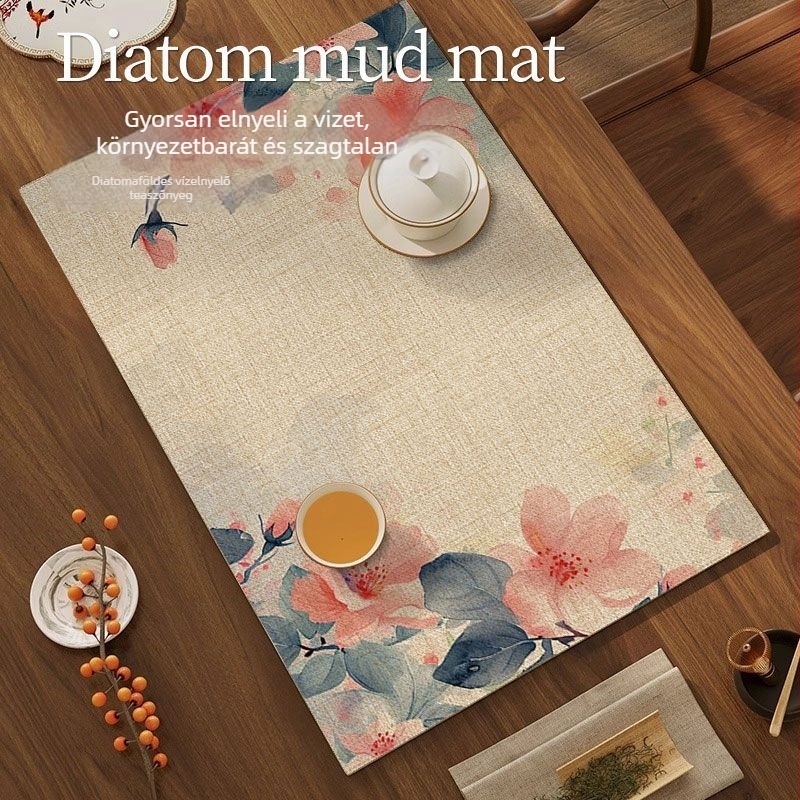 Új kínai stílusú teázó asztali matrac – zen ihletésű, nedvszívó, gyorsan száradó, hőszigetelő, csúszásmentes, diatomit alapú