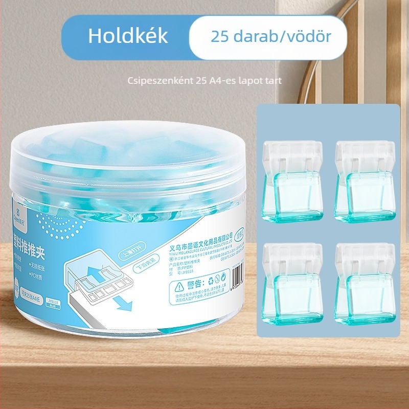 Áttetsző nyomóklip dokumentumok és tesztlapok számára — nyom nélküli rögzítés, kis klipek