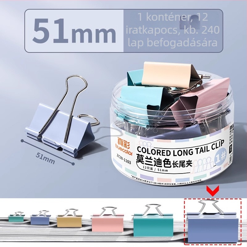 True Color Morandi hosszú farkú klipsz, fém jegyzetfüzetekhez és dokumentumokhoz, Főnix farok dizájn