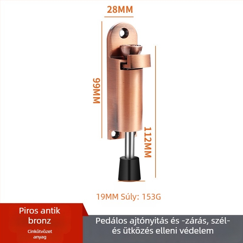 Zinkötvözetű ajtóstop, hálószoba és fabútor ajtókhoz, vastagodott felső rész, állítható pozíció, ütésvédelmi kialítás