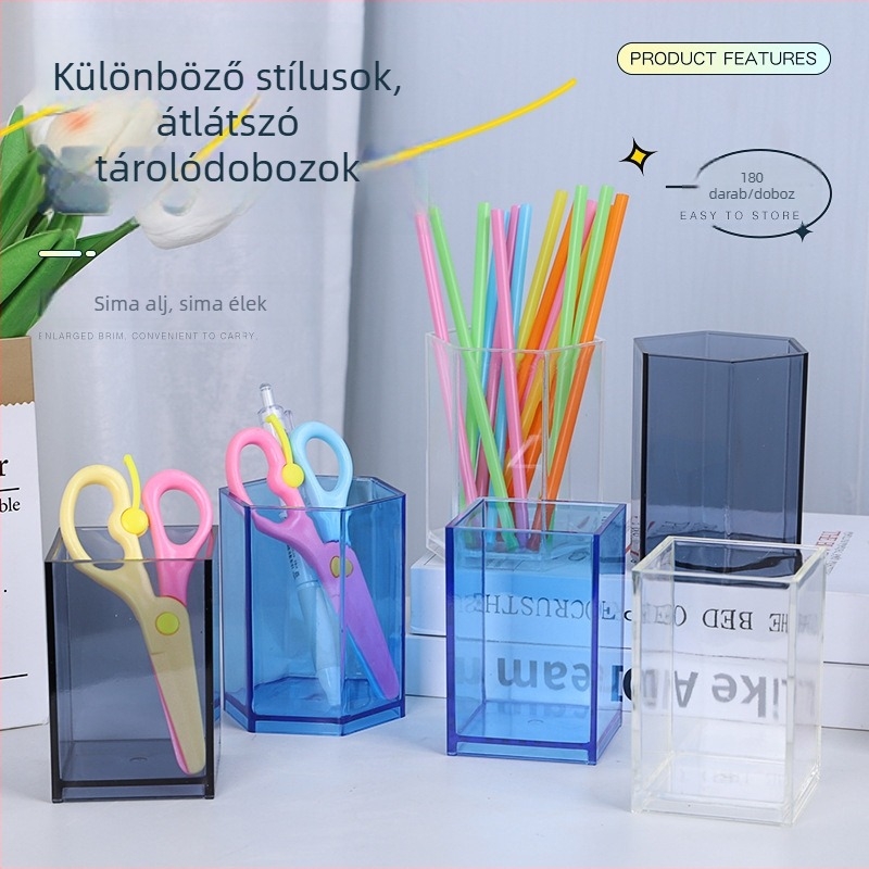 Átlátszó műanyag asztali rendező tollakhoz, kozmetikumokhoz és apró tárgyakhoz