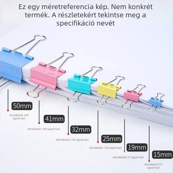 Színes iratcsipeszek rozsdamentes acélból, 15 mm, 60 darabos készlet, irodai kellékek, vastagított kivitel