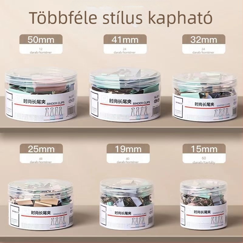 Színes iratcsipeszek rozsdamentes acélból, 15 mm, 60 darabos készlet, irodai kellékek, vastagított kivitel