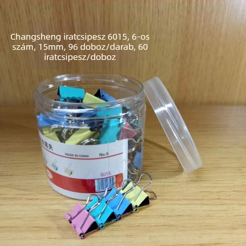 Színes iratcsipeszek rozsdamentes acélból, 15 mm, 60 darabos készlet, irodai kellékek, vastagított kivitel