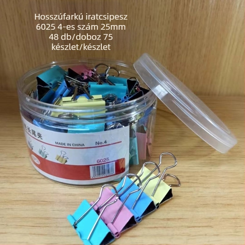 Színes iratcsipeszek rozsdamentes acélból, 15 mm, 60 darabos készlet, irodai kellékek, vastagított kivitel