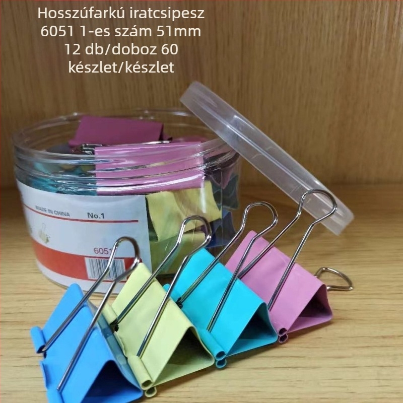 Színes iratcsipeszek rozsdamentes acélból, 15 mm, 60 darabos készlet, irodai kellékek, vastagított kivitel