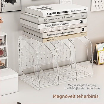 Áttetsző összecsukható könyvállvány iratszeparátorral és jegyzetekhez, fogantyúval, diákasztali rendező