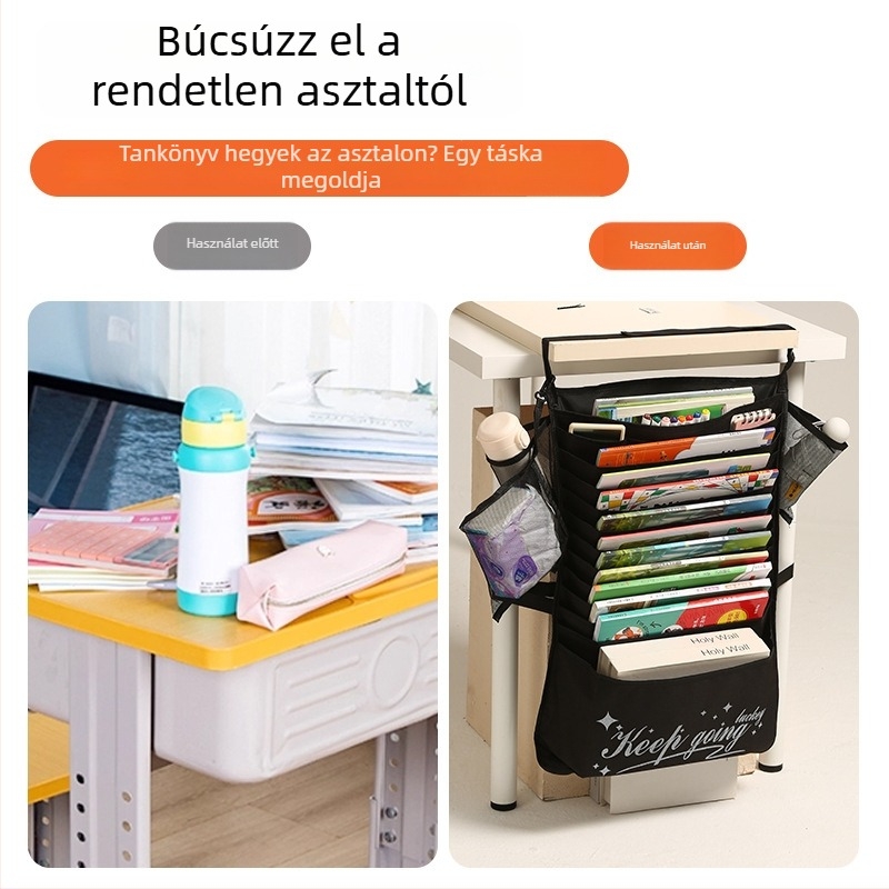 Nagy kapacitású asztalhoz akasztható könyv rendező táska diákok számára