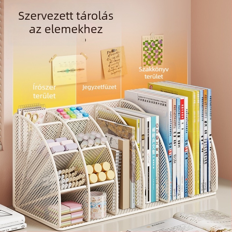Asztali könyv- és dokumentumtároló, többemeletes rendező állvány, gél toll tartó