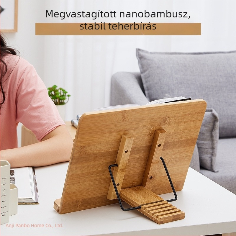 Állítható olvasóállvány diákoknak, asztali könyv- és tabletatartó, bambusz