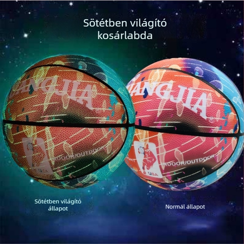 Fényes, fluoreszkáló, reflektív kosárlabda, gyerekeknek 5-ös méret, felnőtteknek 7-es méret, szabvány.