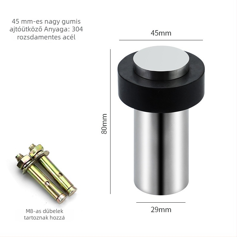 Fúrás nélküli gumibiztonsági ajtóstop, rozsdamentes acél kör alakú ajtóstop, padlóra szerelhető cylindrikus kialakítás háztartási használatra