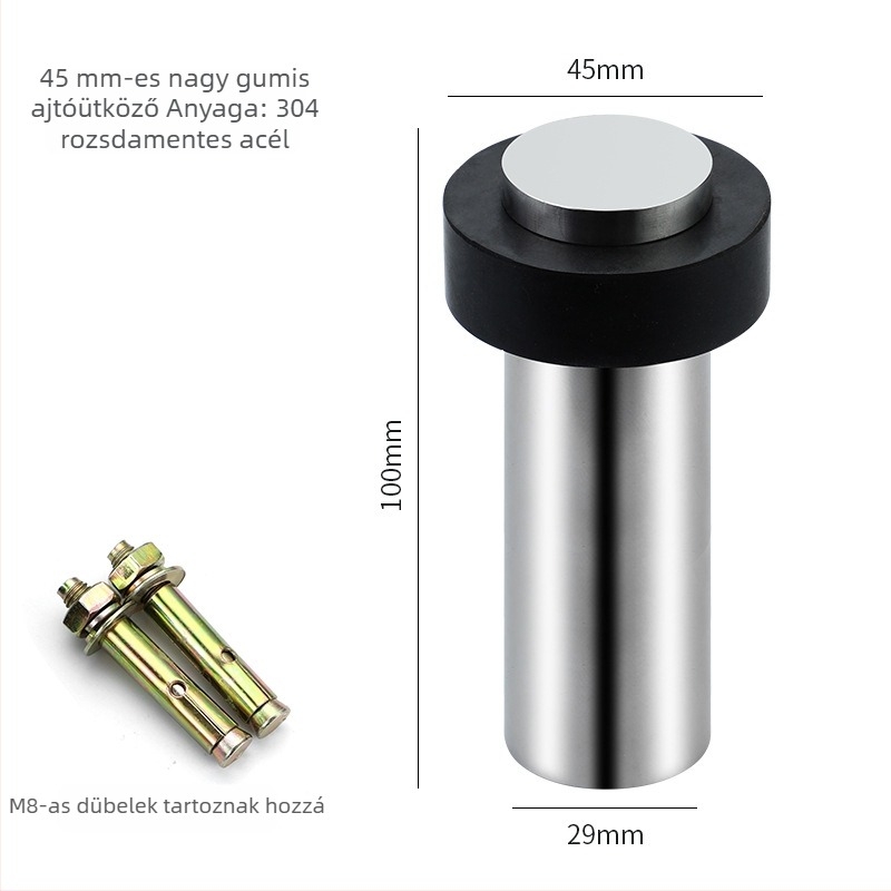 Fúrás nélküli gumibiztonsági ajtóstop, rozsdamentes acél kör alakú ajtóstop, padlóra szerelhető cylindrikus kialakítás háztartási használatra