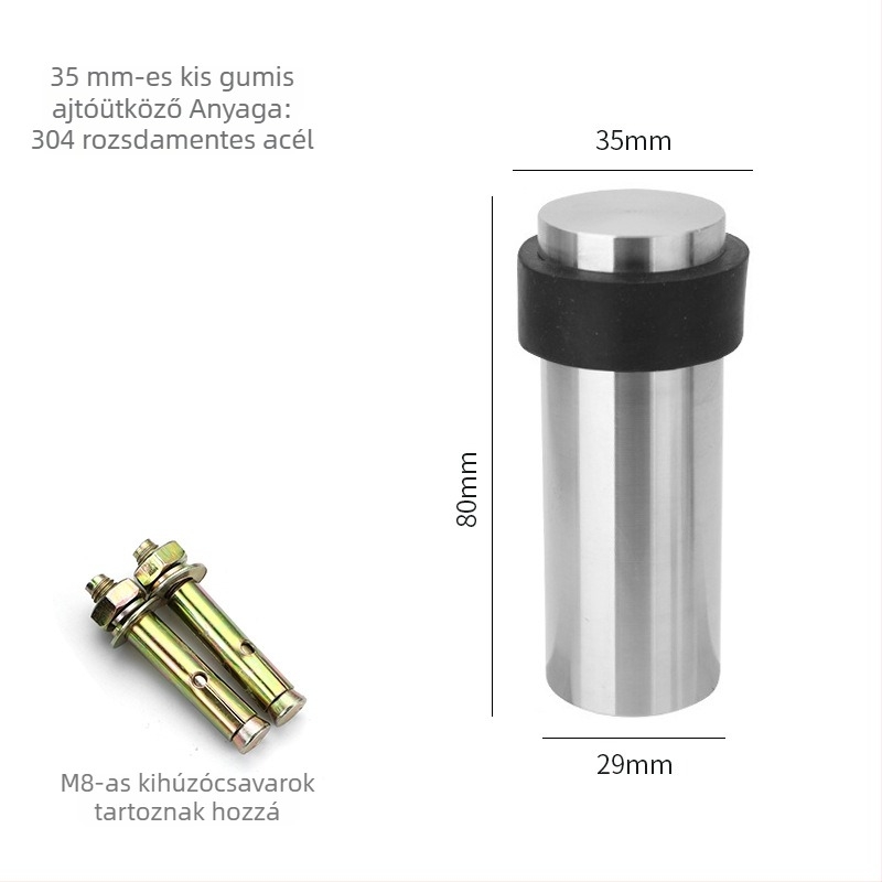 Fúrás nélküli gumibiztonsági ajtóstop, rozsdamentes acél kör alakú ajtóstop, padlóra szerelhető cylindrikus kialakítás háztartási használatra