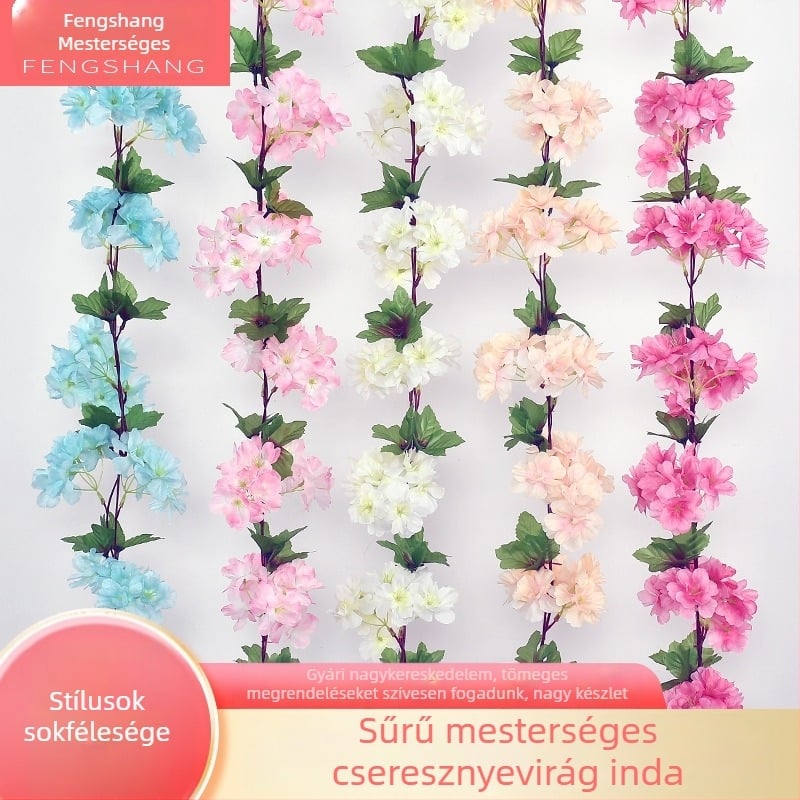 Mesterséges cseresznyefa liana beltéri díszítéshez és esküvői dekorációhoz, selyem virágok, 100–200 cm