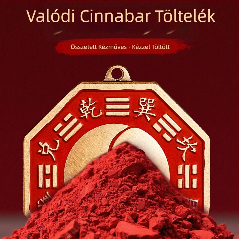 Taoista sárgaréz cinnabarral, öt elem, Tai Chi Bagua tükör medál és kulcstartó