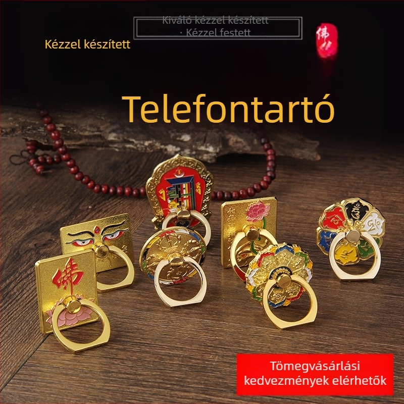 Tibeti mantra gyűrűs telefon-tartó Om Mani Padme Hum és a Nyolc Szerencsés Szimbólum