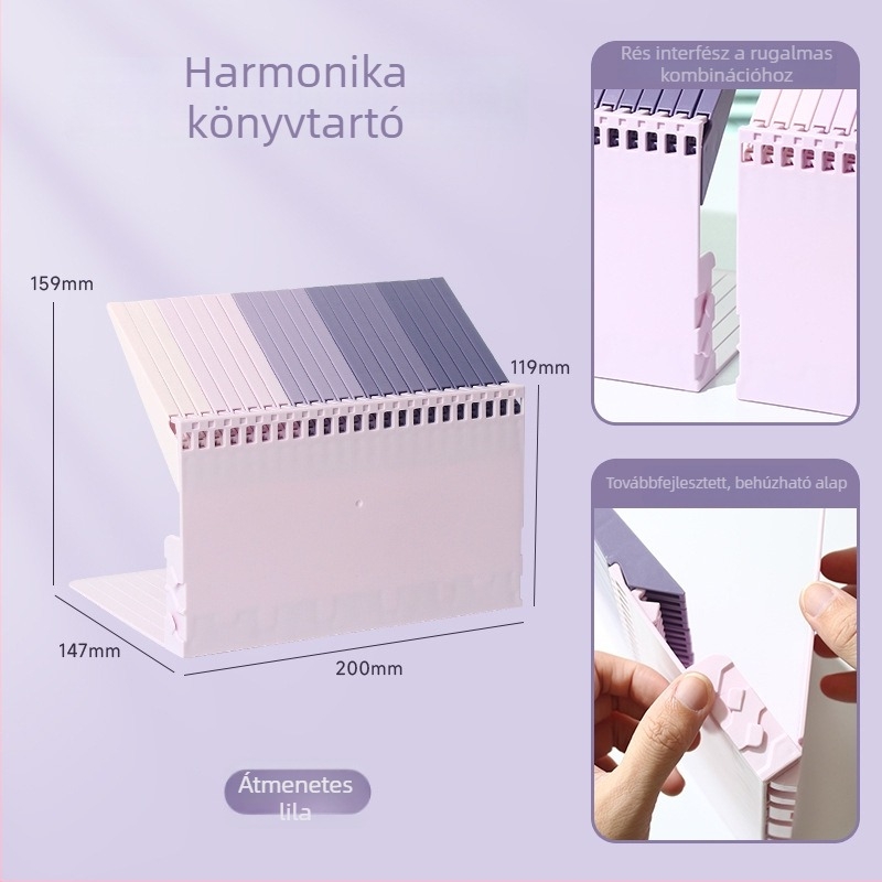 Gradient színű moduláris asztali szervező billentyűzet-stílusú könyvtartóval, olvasóállvánnyal és rögzítő könyvcsipesszel, asztali tároló