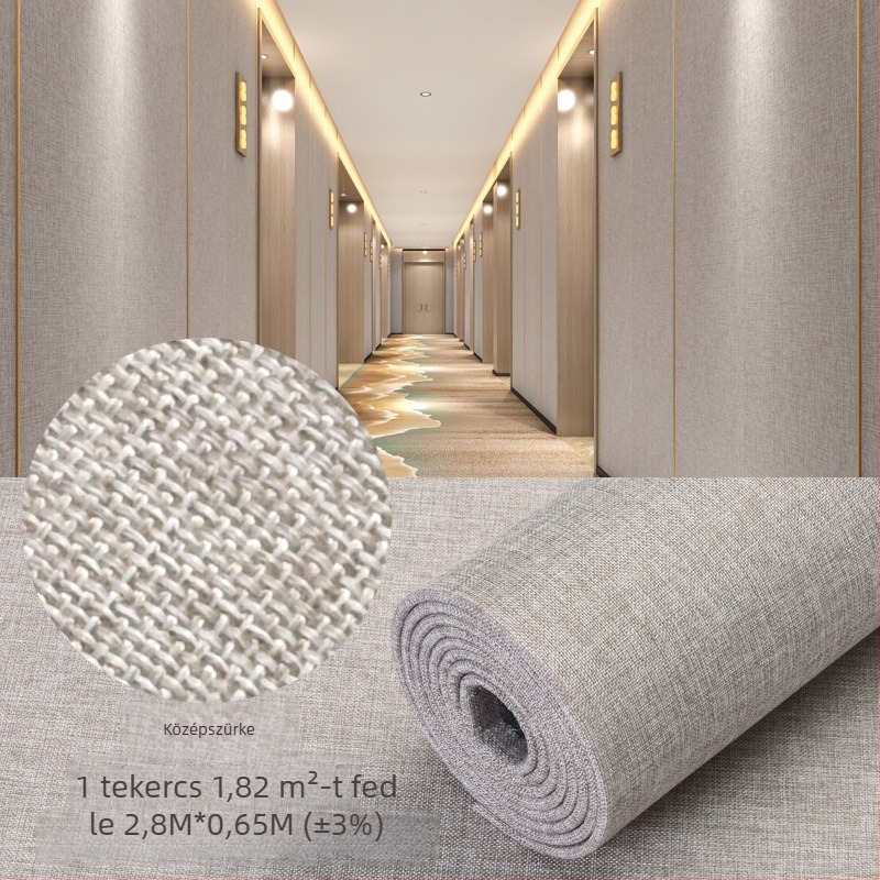 Öntapadós, vastagított lenhatású faltextil, nem szövött anyagból, hálószoba, nappali és hotel falára.
