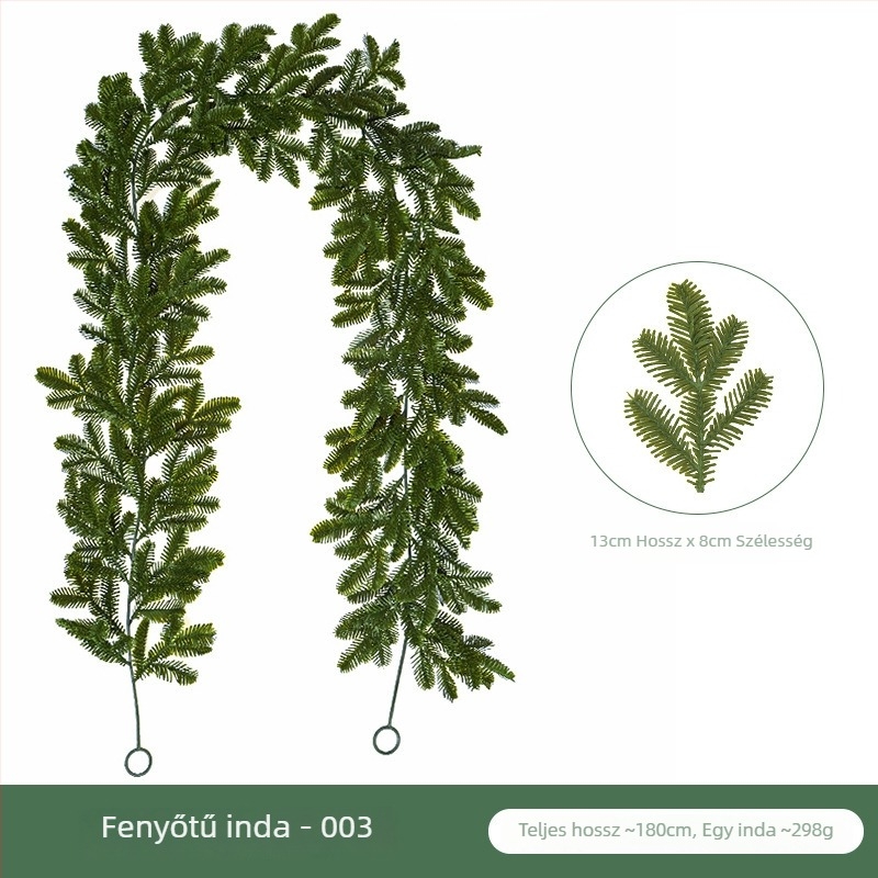 Mesterséges karácsonyi ratán falidísz, zöld selyem lombbal, fenyőágakkal és ciprussal, 100–200 cm