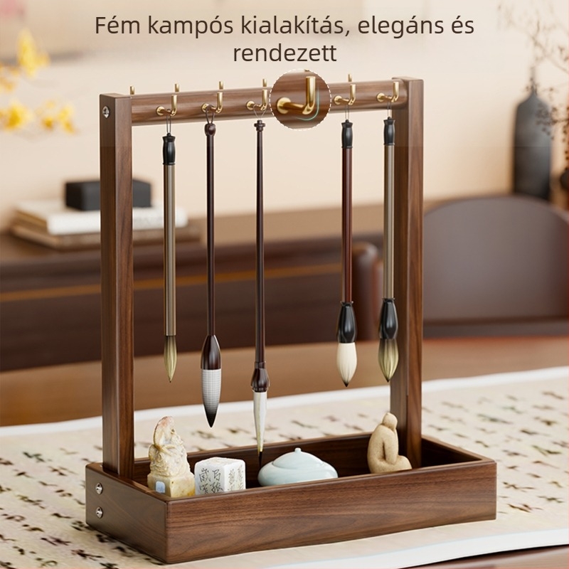 Fából készült ecset- és tolltartó kreatív kiállítóállvánnyal